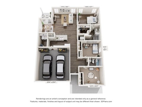 Floor plan for 3 beds, 2 baths, 1455 sqft